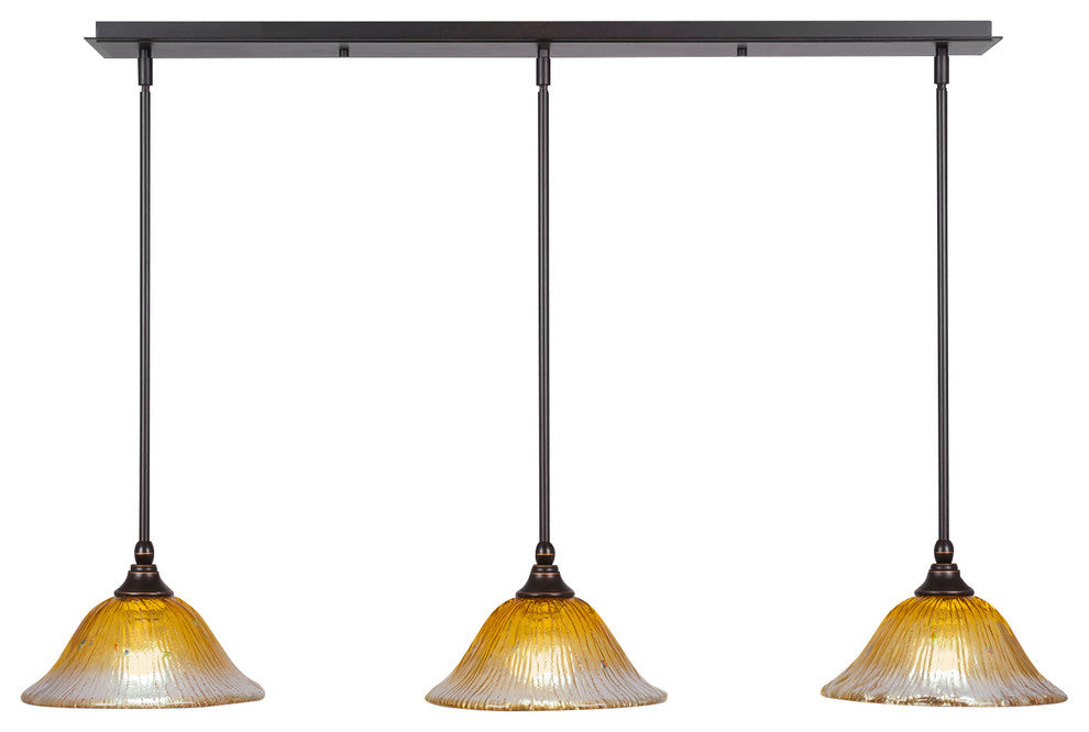 3 Light Mini Pendant In Dark Granite, 10" Gold Champagne Crystal Glass