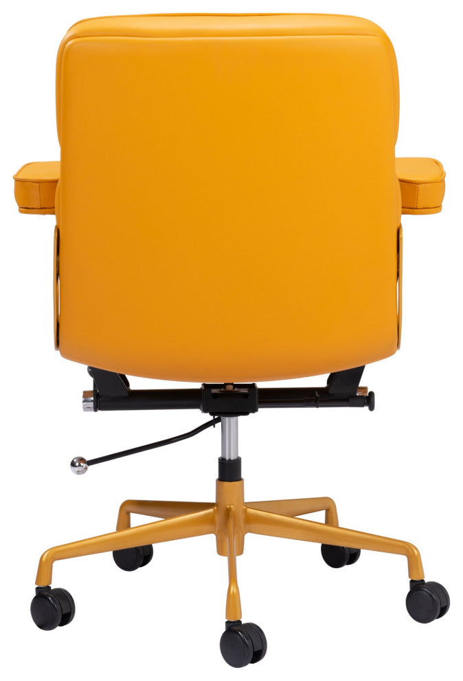 Computer Chair, Faux Vinyl Leather, Steel, Yellow, Mid Century Business Office