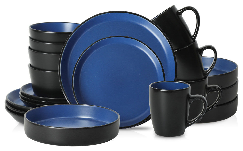 Stone Lain Albie Stoneware 20 Piece Dinnerware Set With Pasta Bowls, Blue
