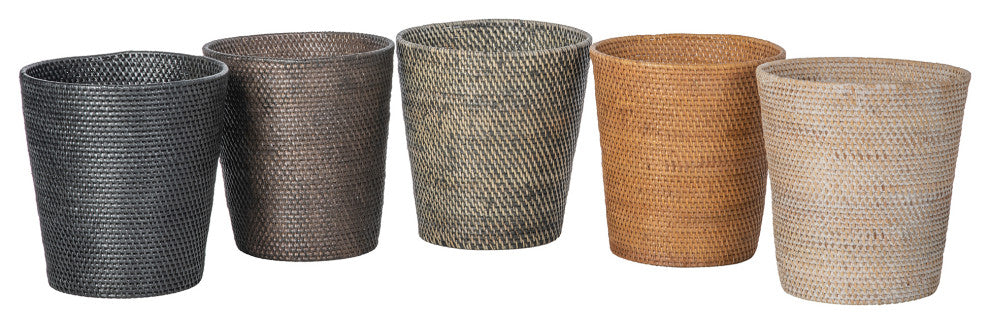 Loma Round Rattan Paper Waste Basket, Latte