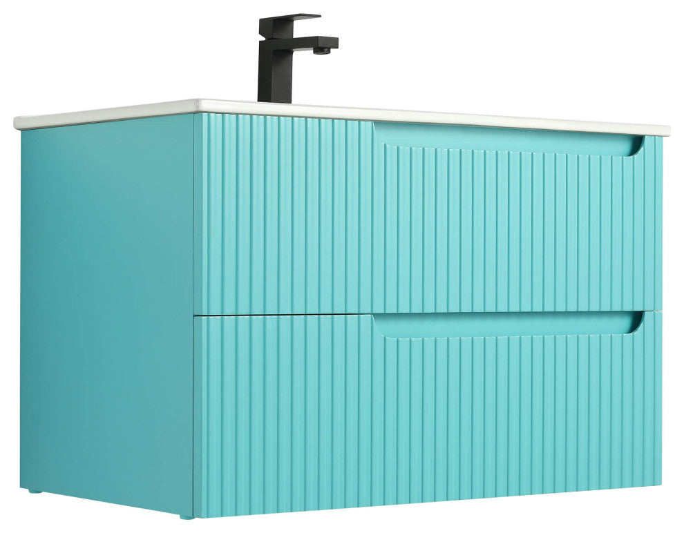 Citiscape Bath Vanity, Textured Drawer Fronts Sink Included, Tiffany Blue, 30"