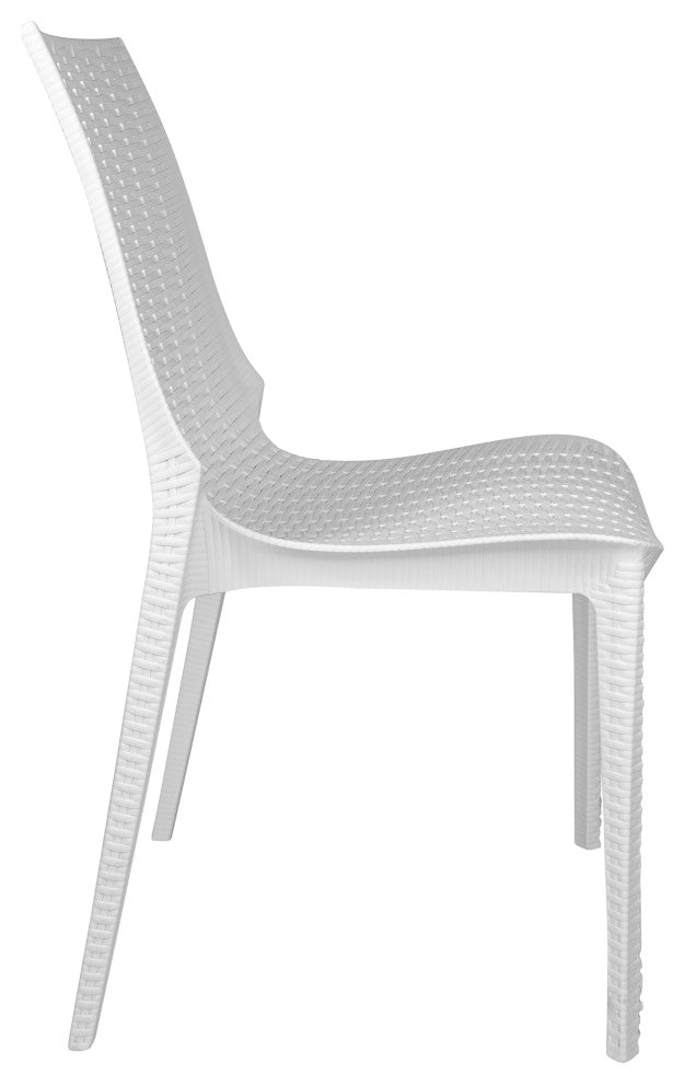 LeisureMod Kent Modern Stackable Outdoor Dining Chair, White