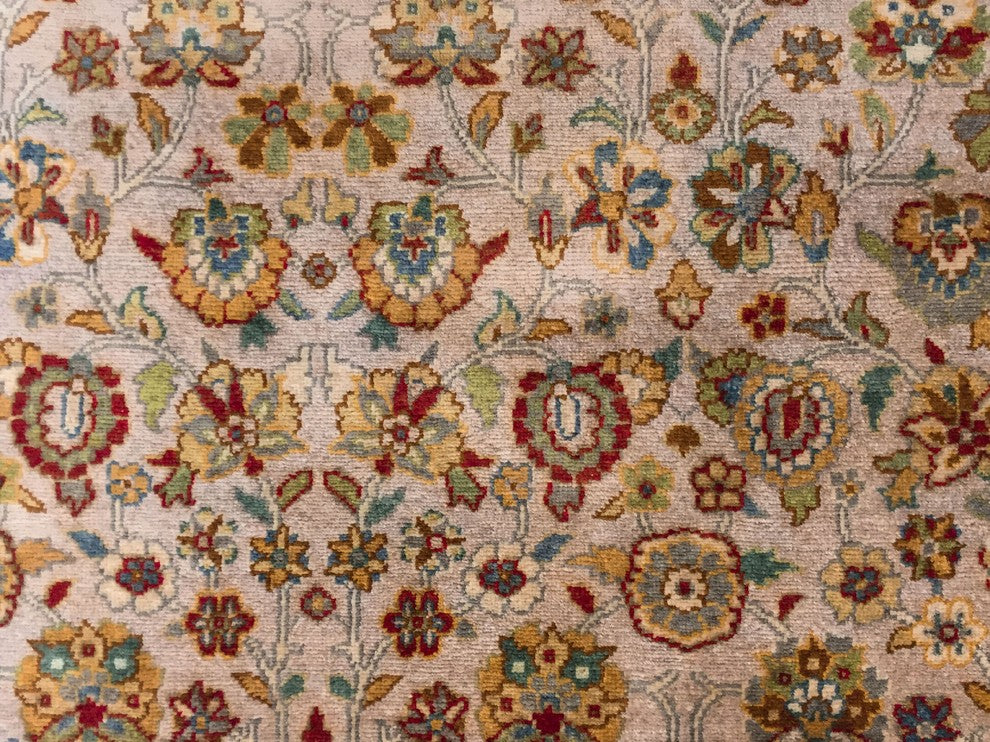 Turkish-Knotted Saeed Light Brown/Light Green Rug, 10'2"x14'2"