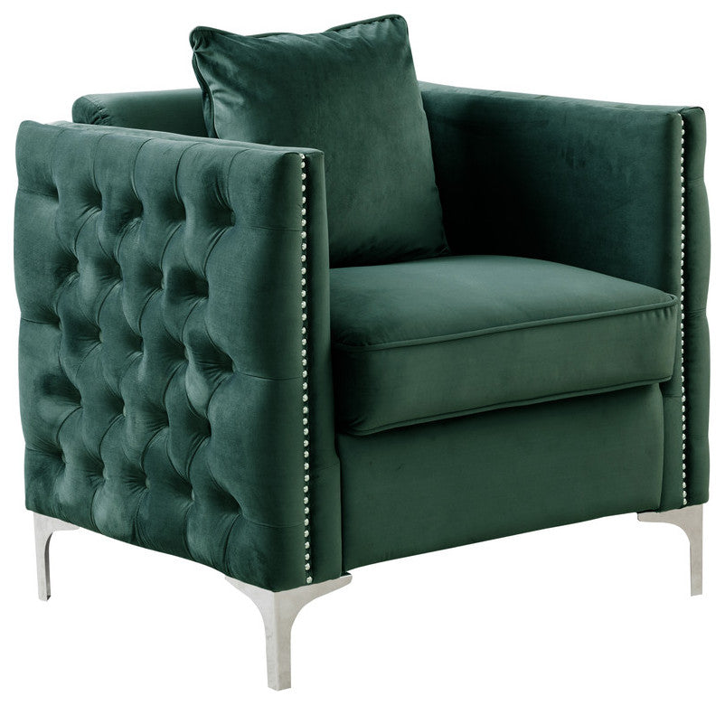 Lilola Home Bayberry Green Velvet Sofa Loveseat Chair Living Room Set