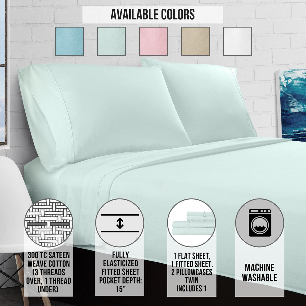 100% Cotton Percale 300TC 4-Piece Sheet Set