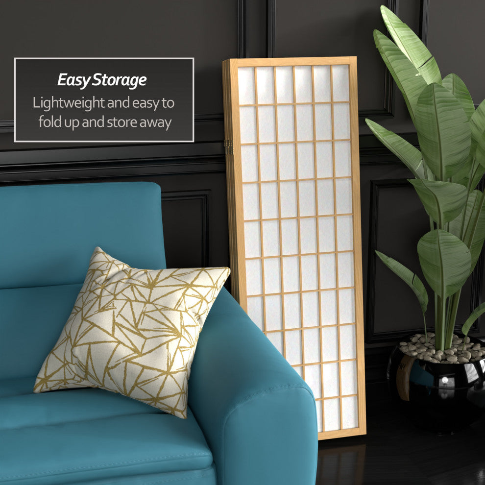 4' Tall Window Pane Shoji Screen, Natural, 5 Panels