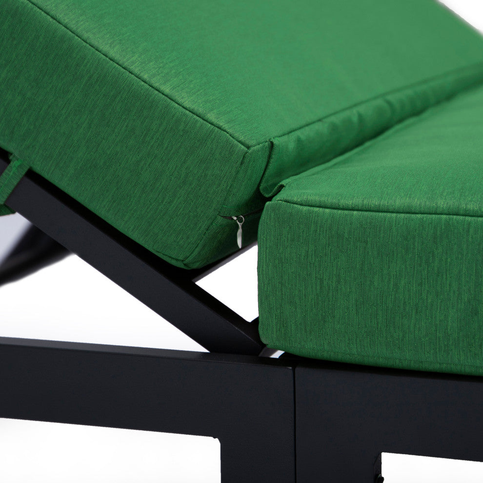 LeisureMod 3-Piece Chelsea Chaise Lounge Chair Set With Side Table, Green