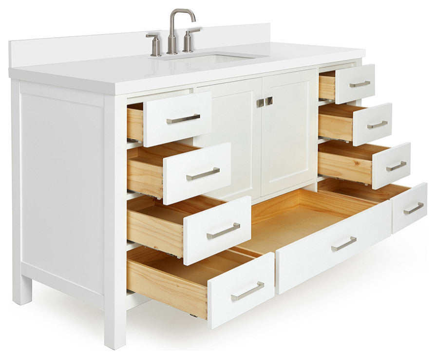 ARIEL Cambridge 61" Single Rectangle Sink Bathroom Vanity White With Quartz Top