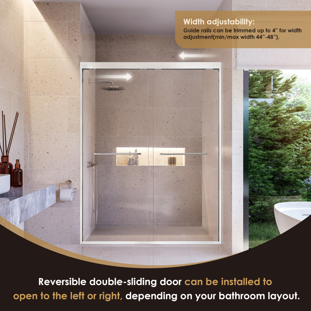 Ennis By Pass Framed Shower Door, Clear Glass, Polished Chrome, 60" W X 76" H