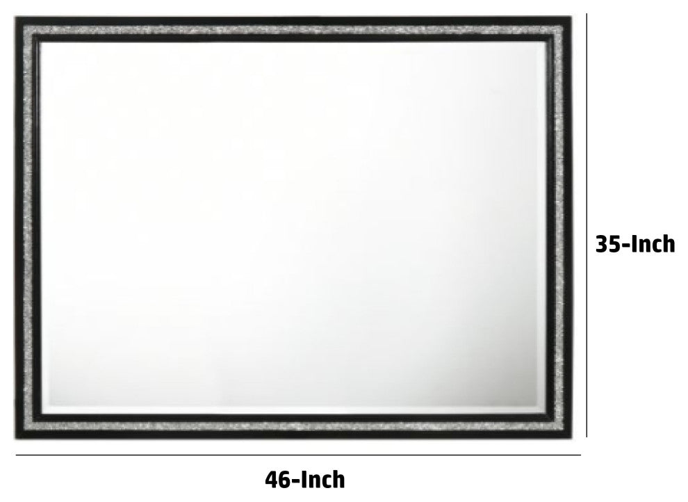 Benzara BM275075 Solid Wood Mirror, Shimmering Silver Accent, Landscape, Black