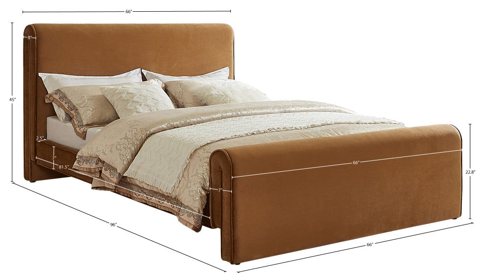 Sloan Black Velvet Full Bed, Saddle, Queen