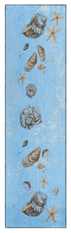 Indoor/Outdoor Seabreeze SZ9 Denim Machine Washable 2'3" x 7'6" Runner Rug
