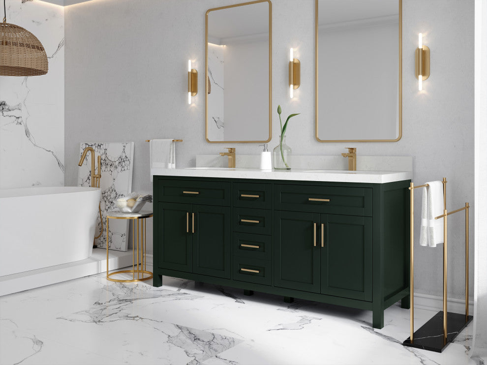 Cambridge 72 Double Sink Bath Vanity in Dark Forest Green 1.5" White Quartz