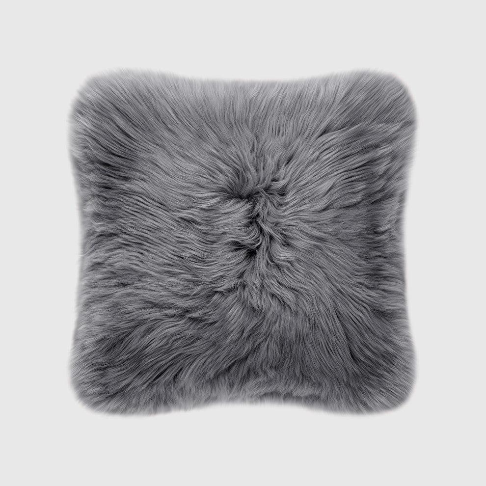 Modern Sheepskin 20"x20" Pillow, Charcoal Gray