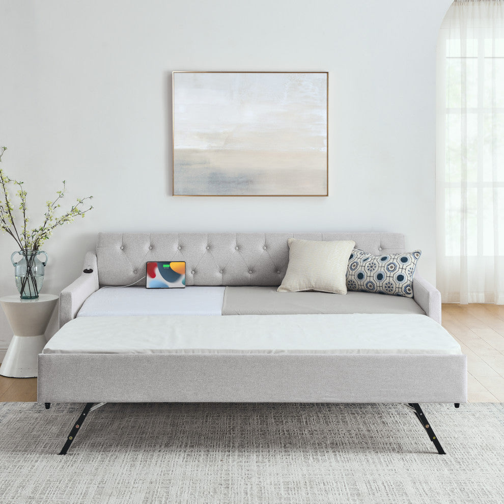 Gewnee Twin Size Upholstery DayBed with Twin Size Erectable Trundle