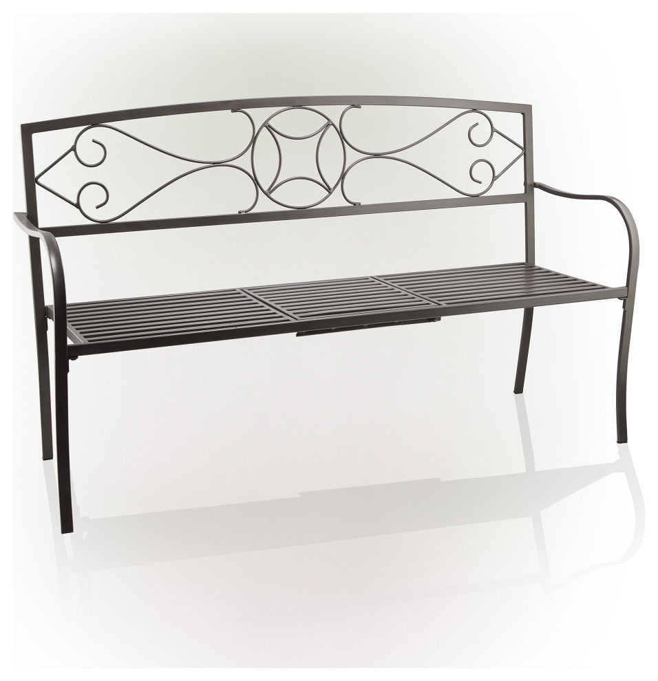 Metal Garden Bench with Retractable Table