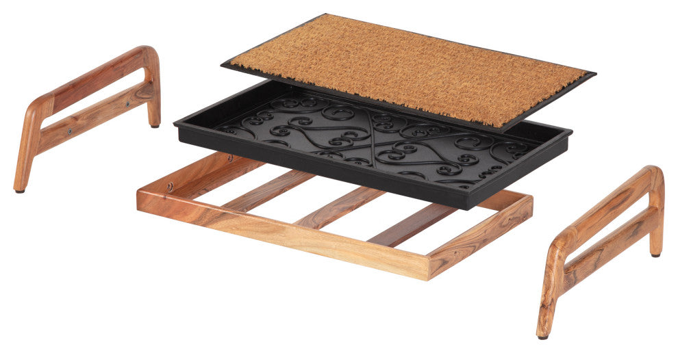 Single-Tier Natural Stand With 2-Pair Rubber Boot Tray Rectangle Ripple