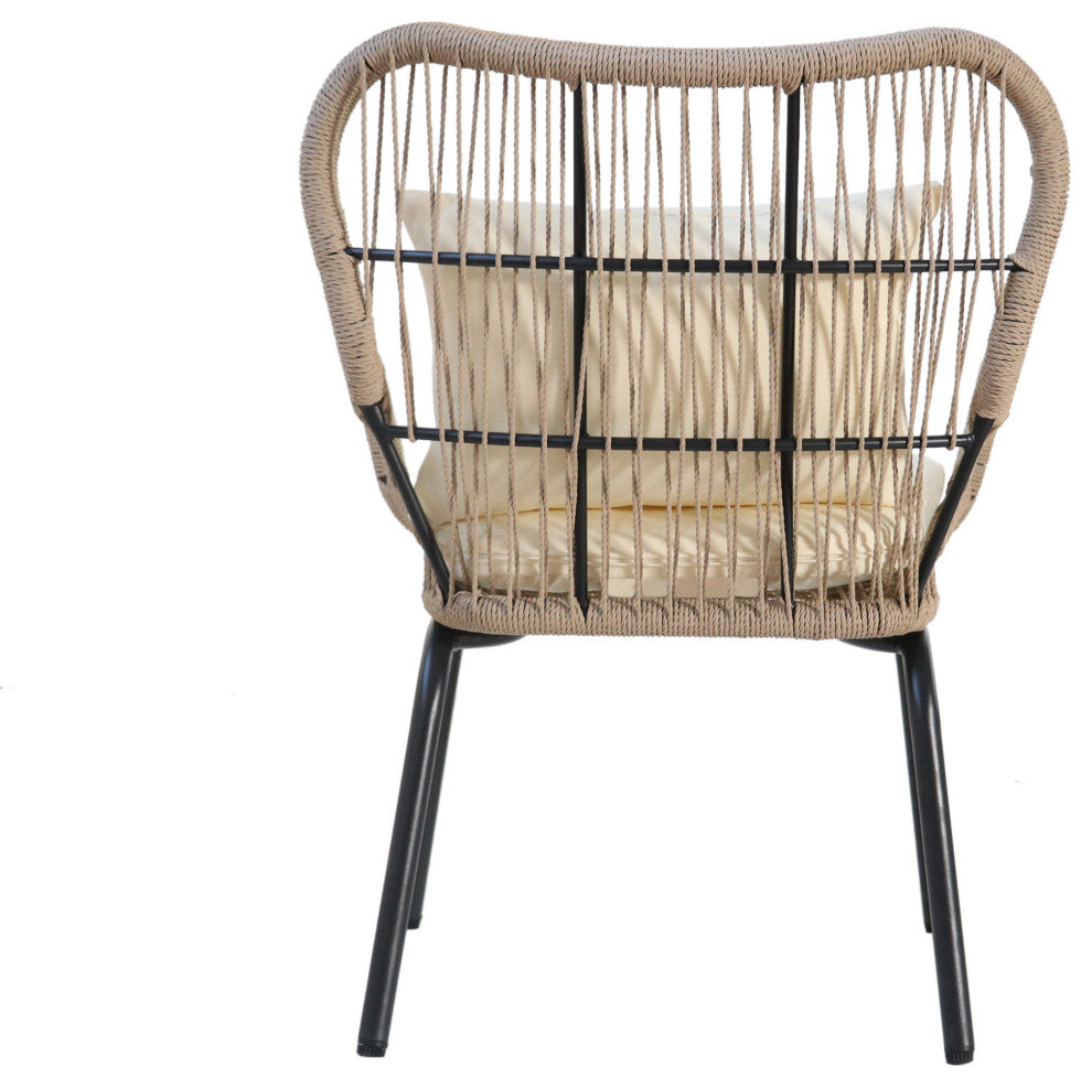 GDF Studio Kimberley Outdoor Steel and Rope Club Chairs with Cushioned, Set of 2, Brown/Beige