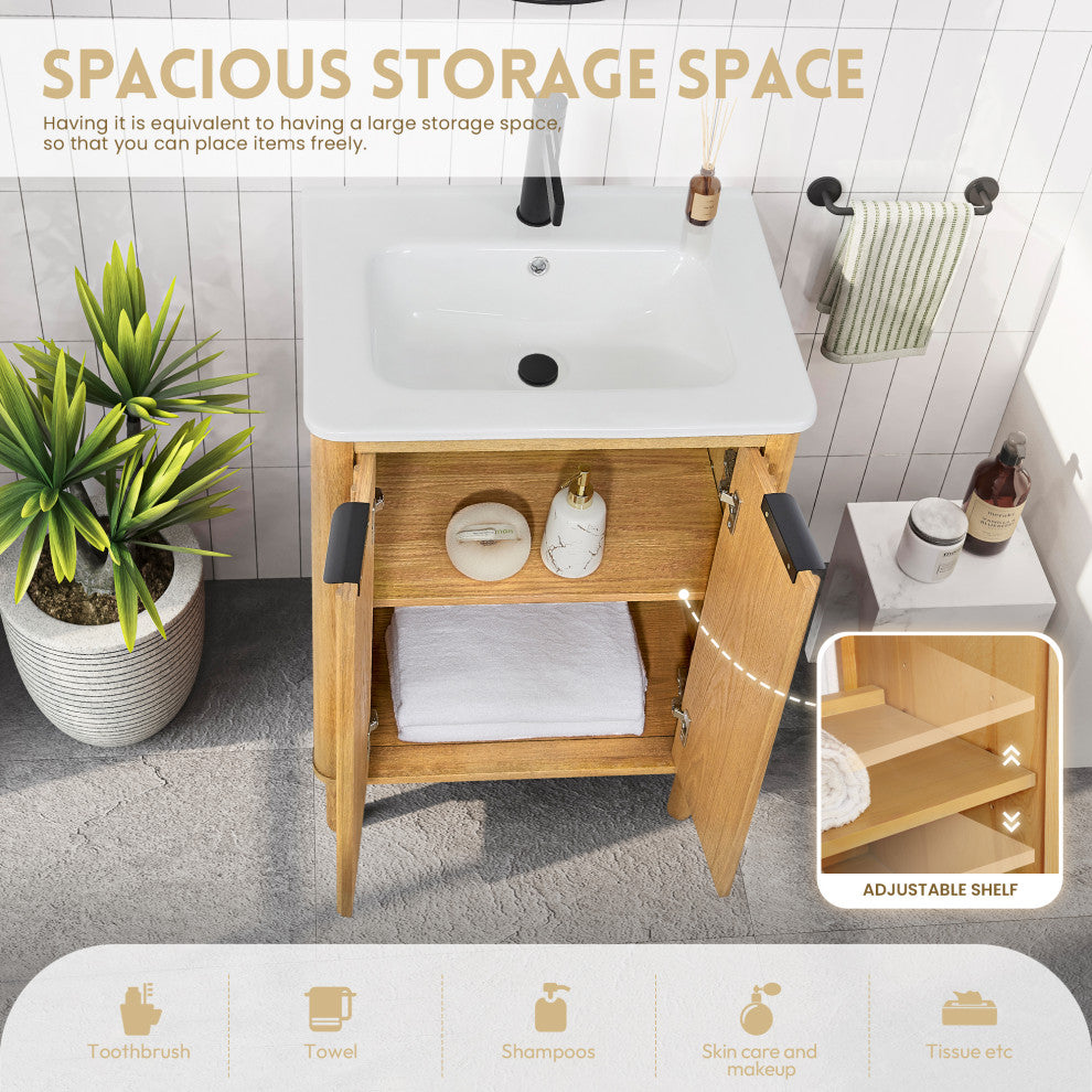 Mumbai Bath Vanity with Ceramic Basin Top without Mirror, Weathering Light Brown, 24", Single Vanity