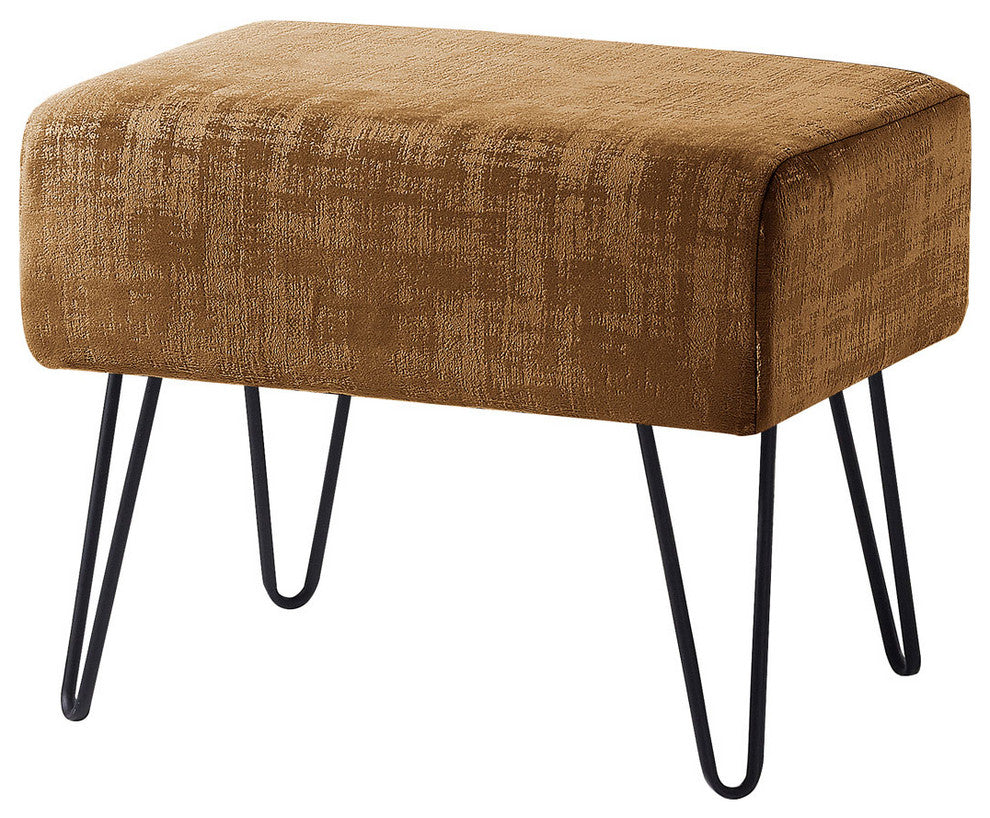 Textured Velvet Ottoman, Tobacco Brown