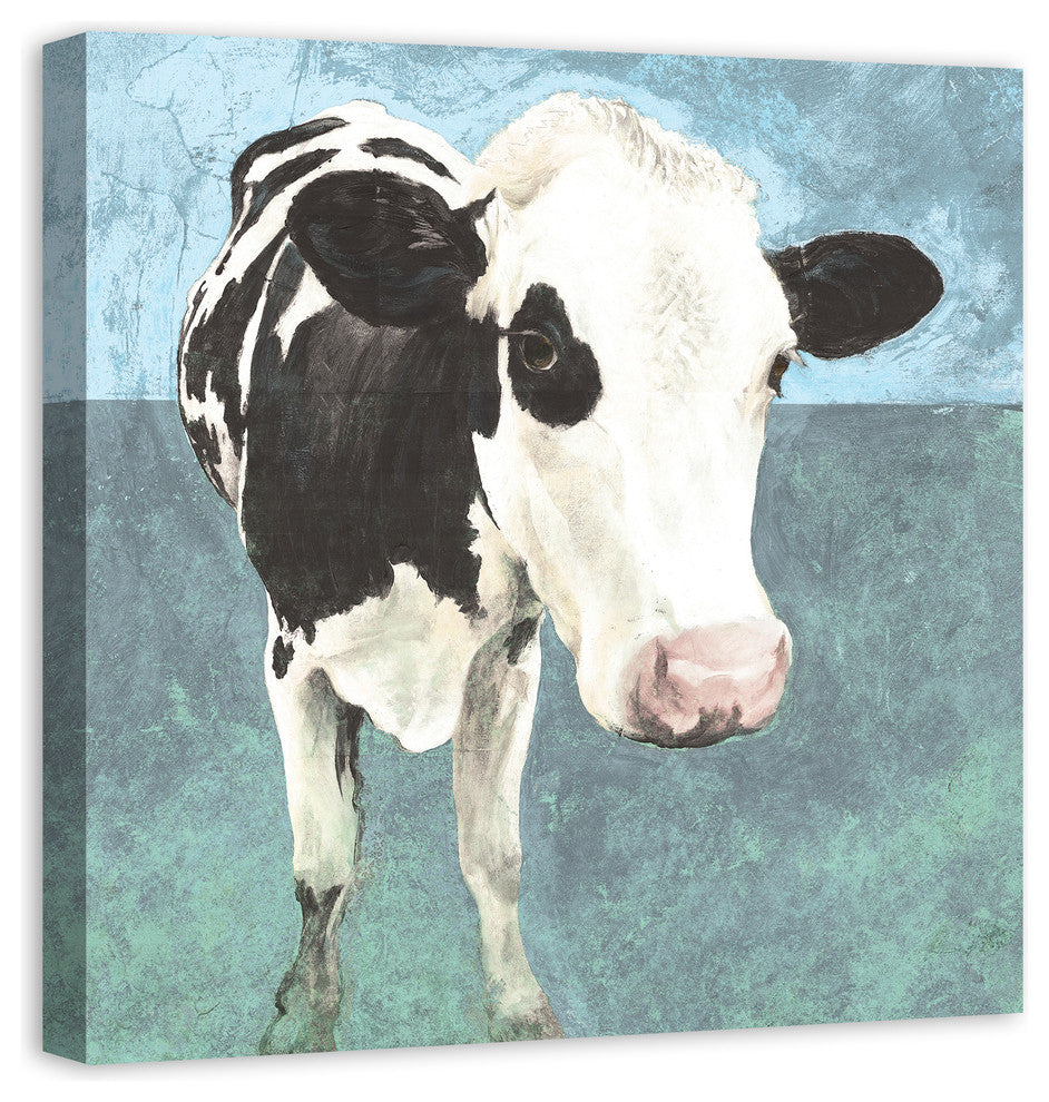 Happy Dairy Cow Painting Print 30x30 Canvas Wall Art