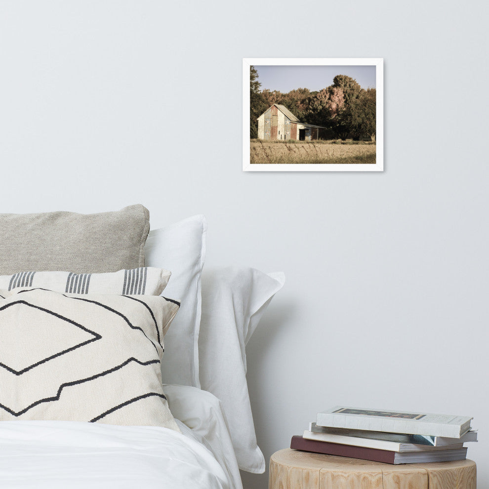 Patriotic Barn in Field Aged Effect Framed Photo Paper Wall Art Prints, White, 11" X 14"