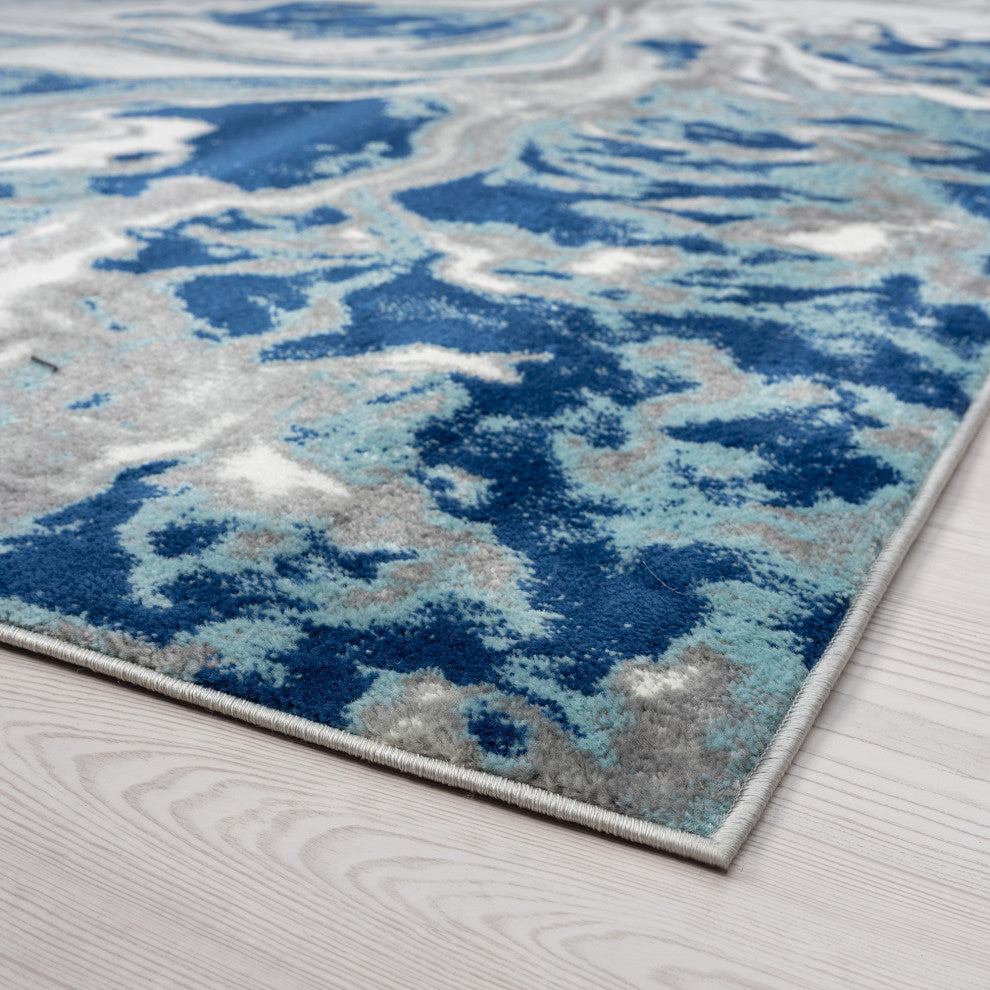 Colton Contemporary Abstract Blue/Cream Rectangle Area Rug, 7'11''x10'3''