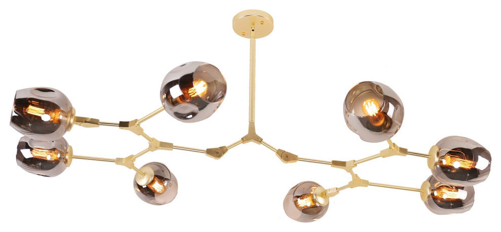 CurveCurio 8-Light Adjustable Abstract Chandelier, Charcoal Grey