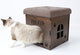 Foldaway Collapsible Designer Cat House Furniture Bench, Dark Wood