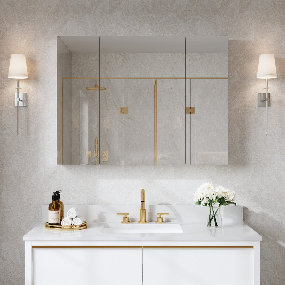Recessed/Surface Mount Bathroom Medicine Cabinet, Soft-Close Blum Hinges, 40"x30", Triple Swing
