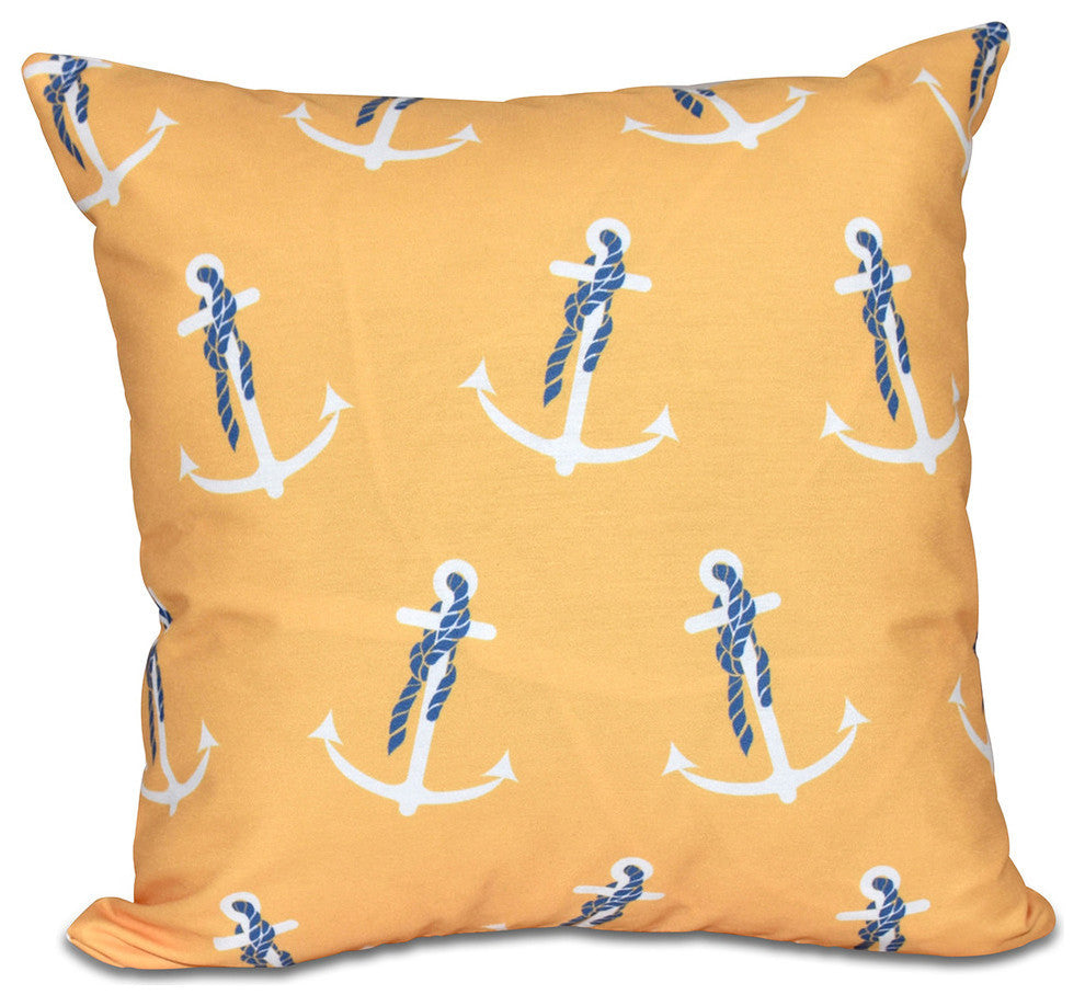 Anchor Whimsy, Geometric Print Pillow, Yellow, 16"x16"