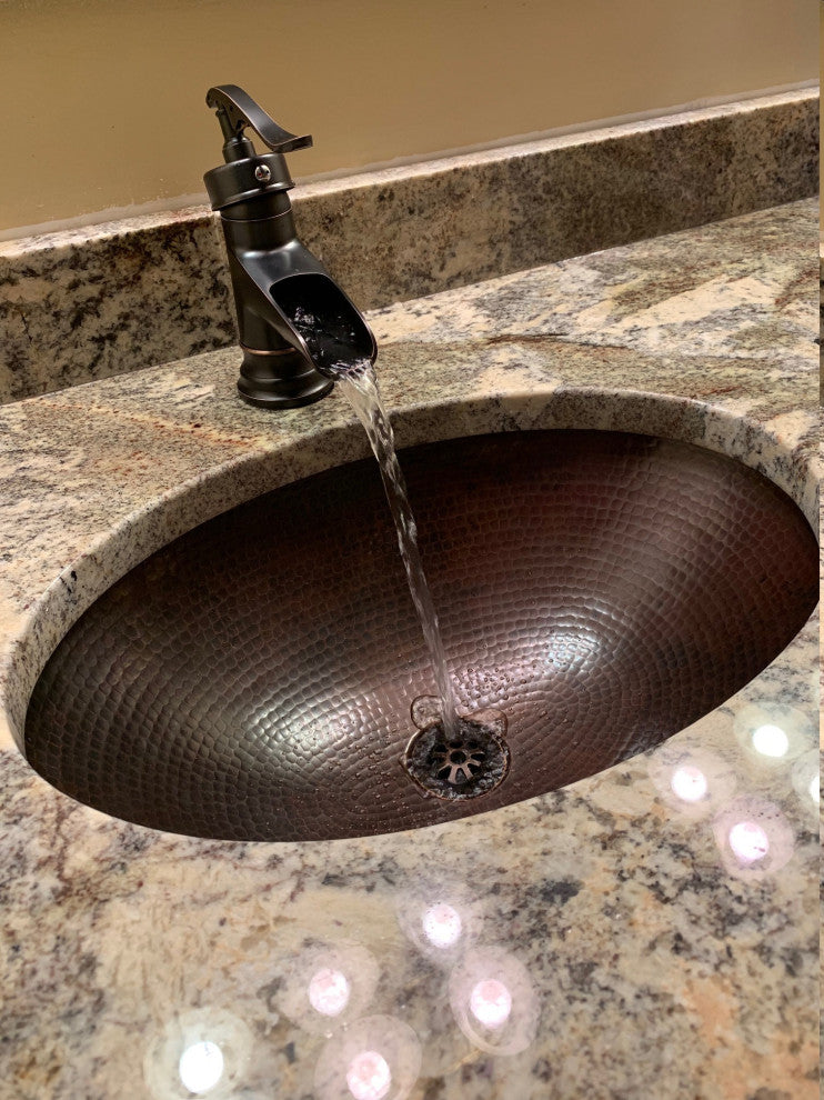 19" Rustic Oval Copper Bathroom Sink Dual Mount, Daisy Drain Inlcuded