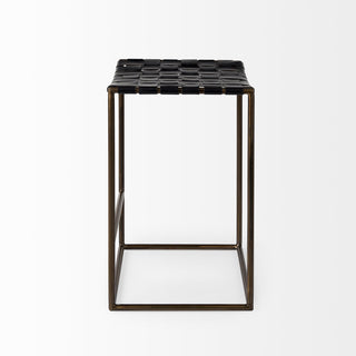 Clarissa Black Woven Leather Seat with Nickel Frame Counter Stool