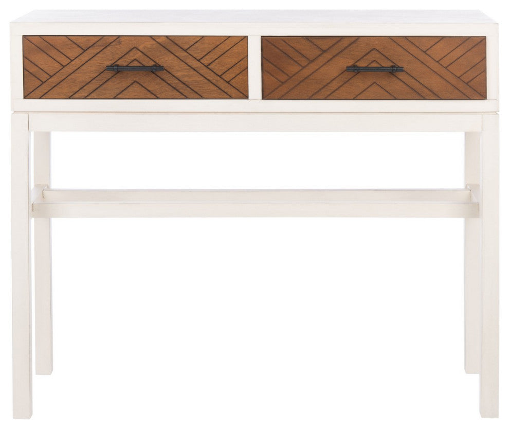 Safavieh Ajana 2 Drawer Console Table, Distressed White/Honey