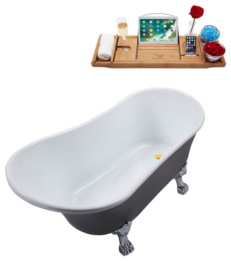 55" Streamline N359CH-IN-GLD Clawfoot Tub and Tray With Internal Drain