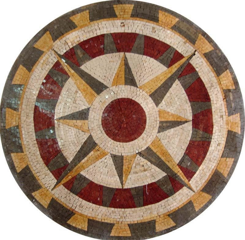 Nautical Stone Mosaic, Poseidon, 24"x24"