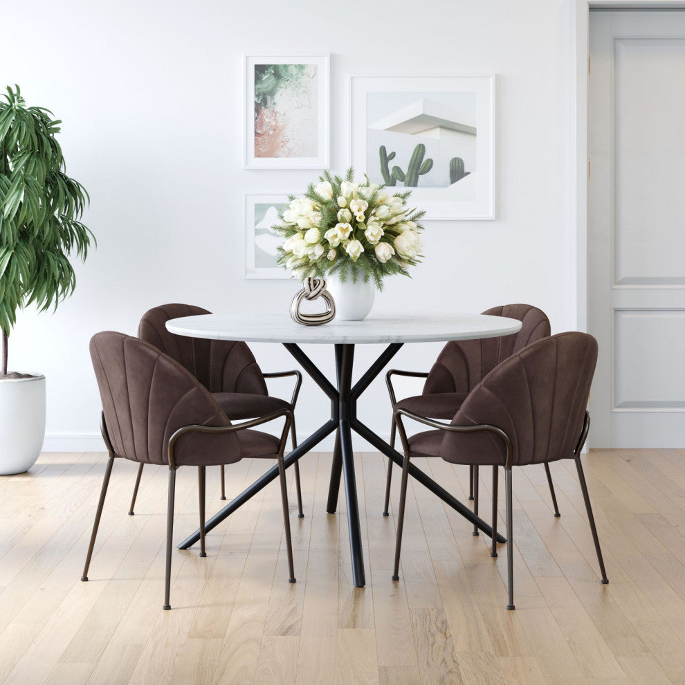 Dining Chair, Set of 2, Steel Metal, Fabric, Dark Brown, Brown, Cafe Bistro
