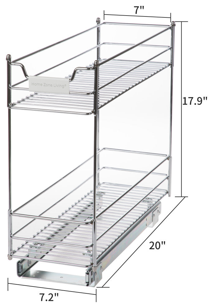 Home Zone Living Pull Out Drawer Cabinet Organizer, 2-Tier, 7 in. W x 20 in. D