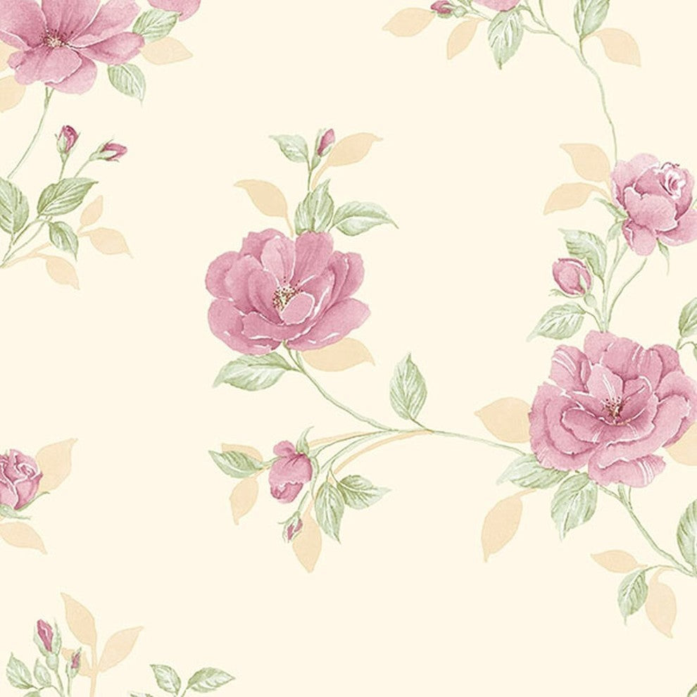 Silk Impressions 2, Contemporary Floral Cream Wallpaper Roll