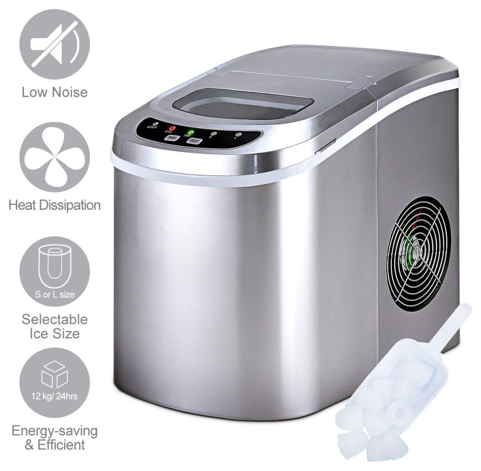 Costway Sliver Portable Compact Electric Ice Maker Machine Mini Cube 26lb/Day
