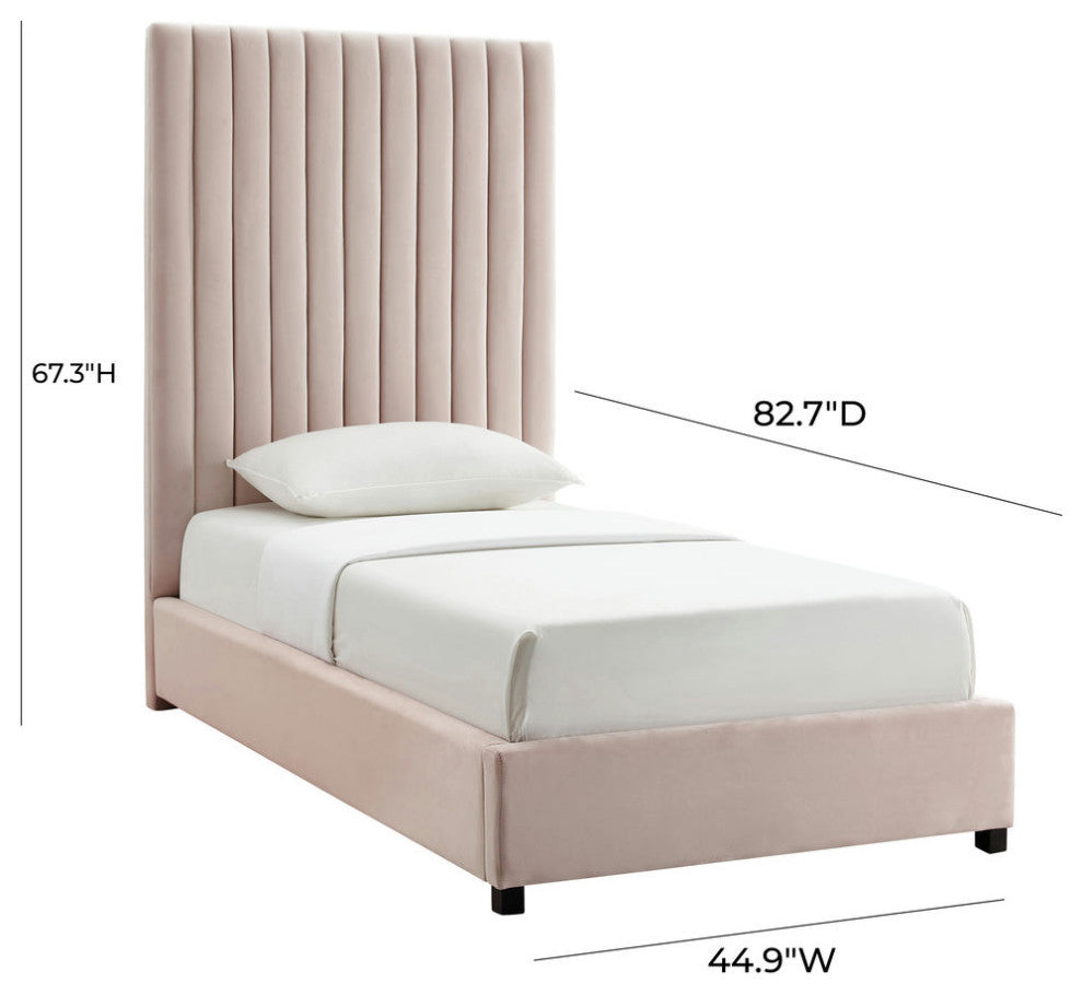 TOV Furniture Arabelle Blush Velvet Bed in Twin