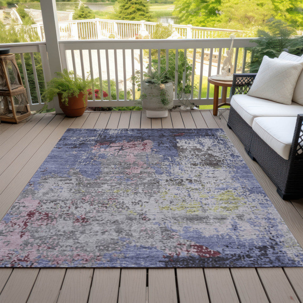 Machine Washable Indoor/Outdoor Chantille ACN1911 Blue 10' x 14' Rug