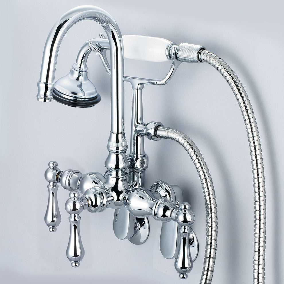 Vintage Classic Wall Mount Tub Faucet With Handshower, Hand Polished, Richly Tri