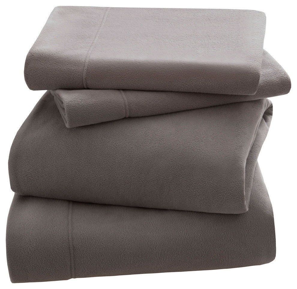 Peak Performance Knitted Micro Fleece Solid Sheet Set, Gray, Twin