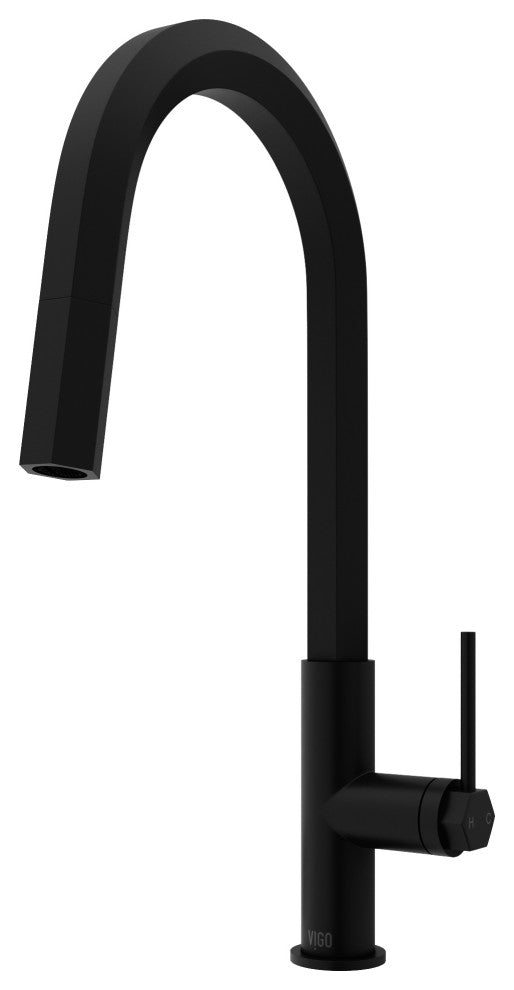 VIGO Hart Hexad 18" H Single Handle Pull-Down Kitchen Faucet, Matte Black, Without Extras