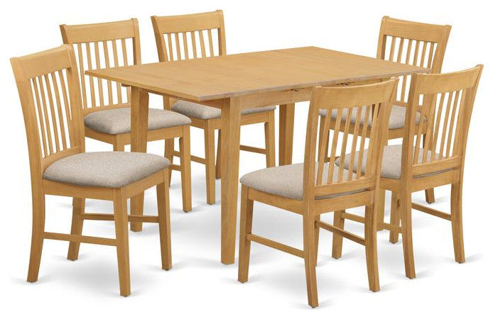 Nofk7-Oak-C 7-Piece Dinette Set Kitchen Dinette Table And 6 Kitchen Chairs