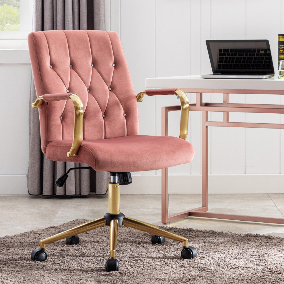 Rhinestone Tufted Armrest Task Chair, Pink