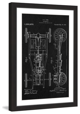 "Automobile 1919 Black Paper" Framed Painting Print