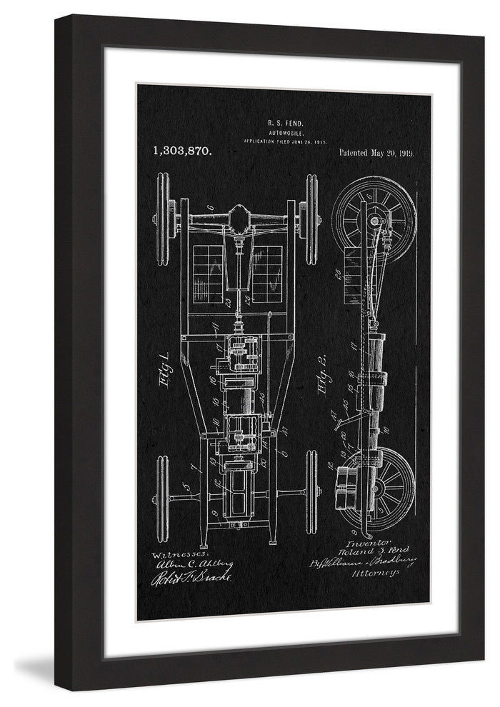 "Automobile 1919 Black Paper" Framed Painting Print