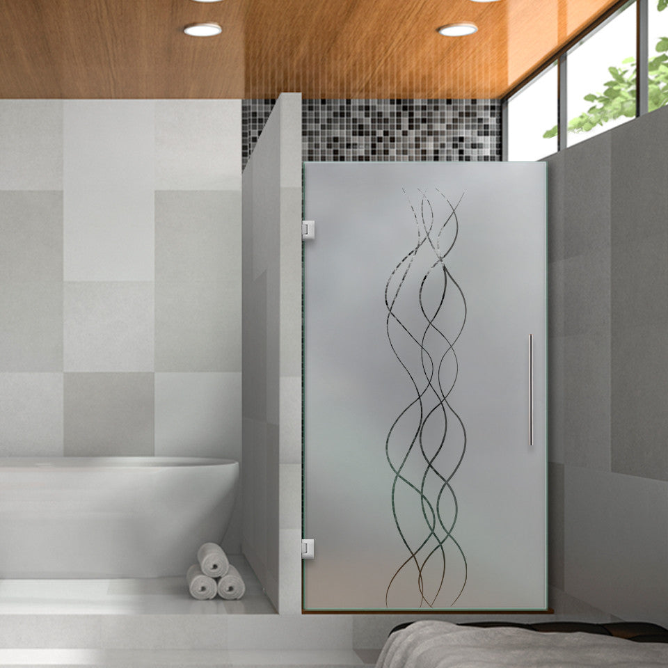 Hinged Alcove Shower Door With Flamenco Design, Semi-Private, 32"x75" Inches, Left